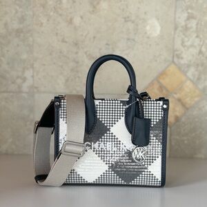 Michael Kors Mirella XS Mini Shopper Tote Crossbody Bag Sequins Navy